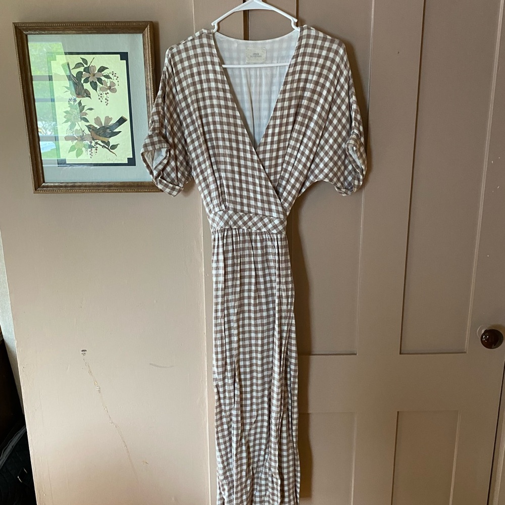 UO Brown Gingham Wrap Dress